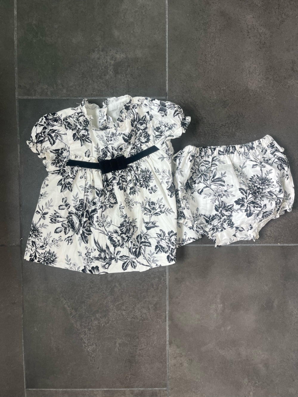 Janie and Jack White and Black Floral Two-Piece Set